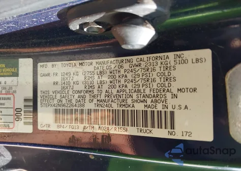 2006 Toyota Tacoma from USA, damaged, VIN 5TEPX42N96Z264188